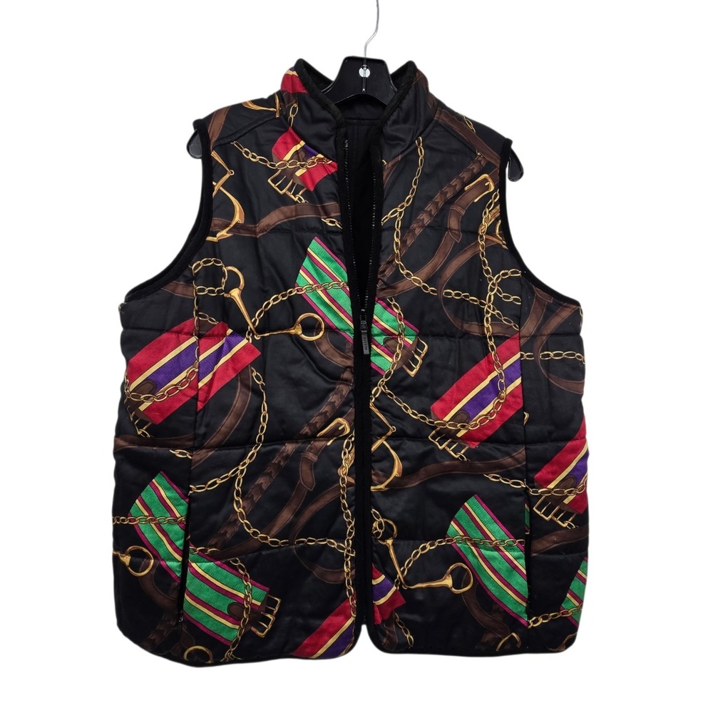 Lauren Ralph Lauren Reversible Equestrian Vest Womens 1X Black Quilted Riding